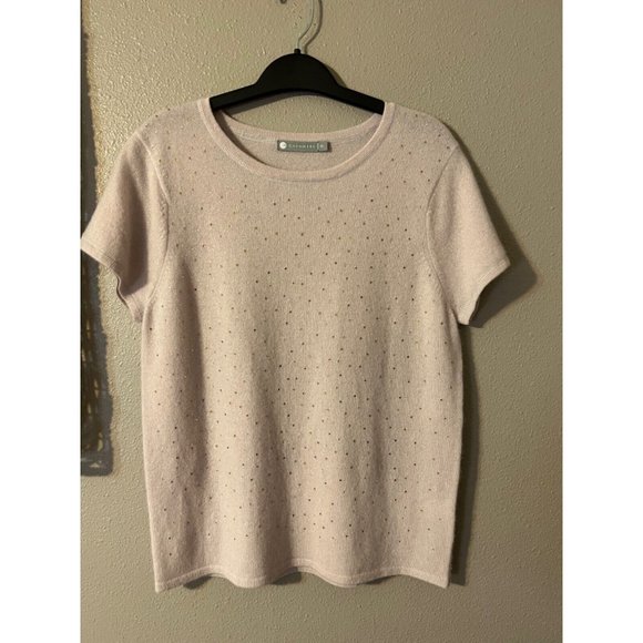 InCashmere In Cashmere Sweater Top XL Extra Large Short Sleeve Crystals $195 - Picture 6 of 6